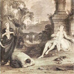 1853 Lord Giveth Taketh Away Rare Engraving Victorian Bible Art Antique DWNN23